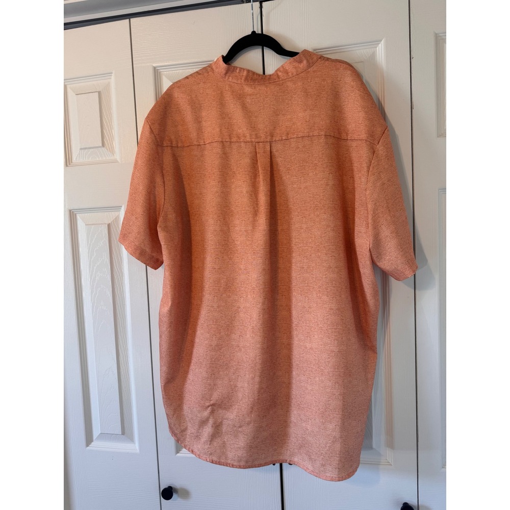 Royaura Hawaiian Mens XXL Orange Short Sleeve Mandarin Collar Button Down Shirt - Picture 2 of 7
